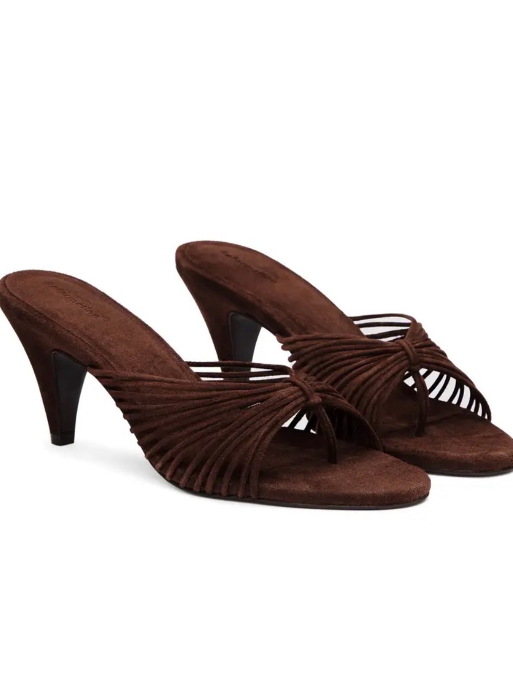 Reformation woodlyn Brown Suede Knotted Strappy Mid-Heel Mules